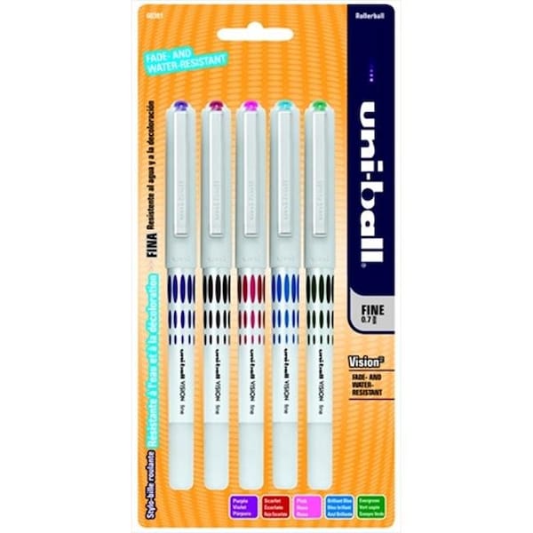Uni-Ball Uni-ball 023123 Vision Acid-Free Waterproof Roller Ball Pen; 0.7 Mm. Fine Tip; Assorted Color; Pack Of 5 23123 - main